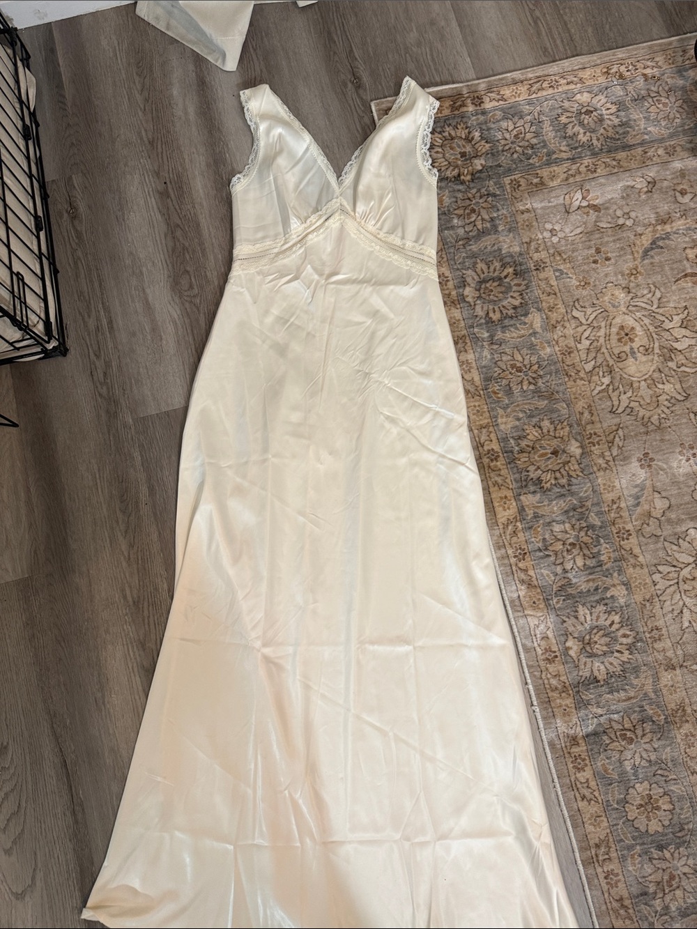 Ivory V-Neck Lace Trim Bridal Slip Dress